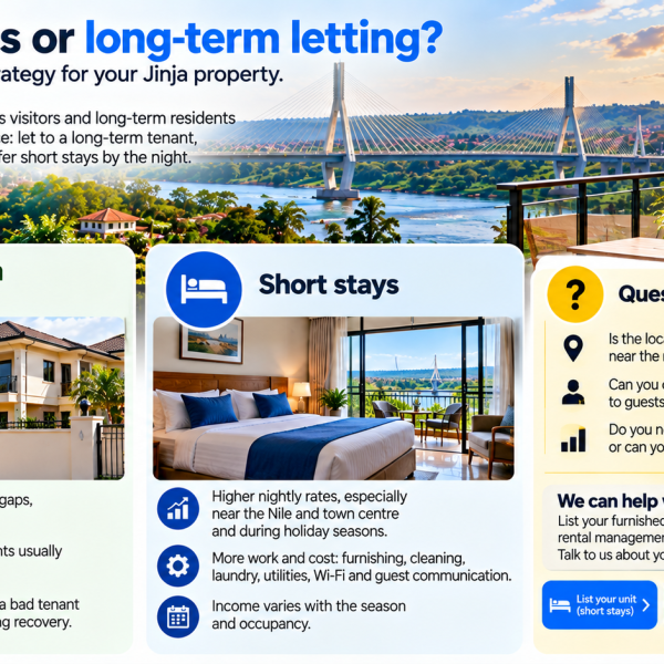 Short stays or long-term letting? Choosing the right strategy for your Jinja property